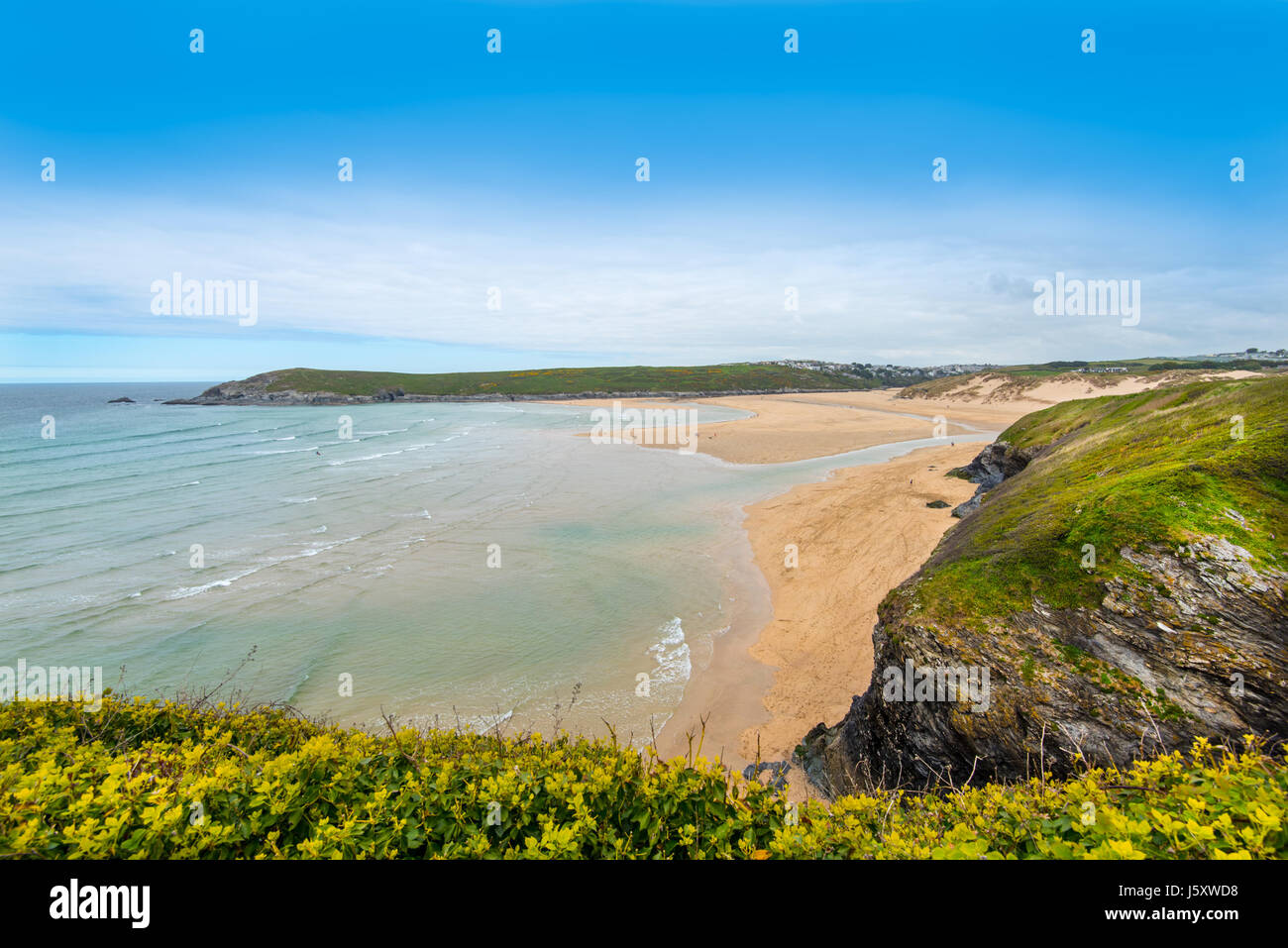 Crantock Beach and Pentire Point, Newquay, Cornwall, UK Stock Photo