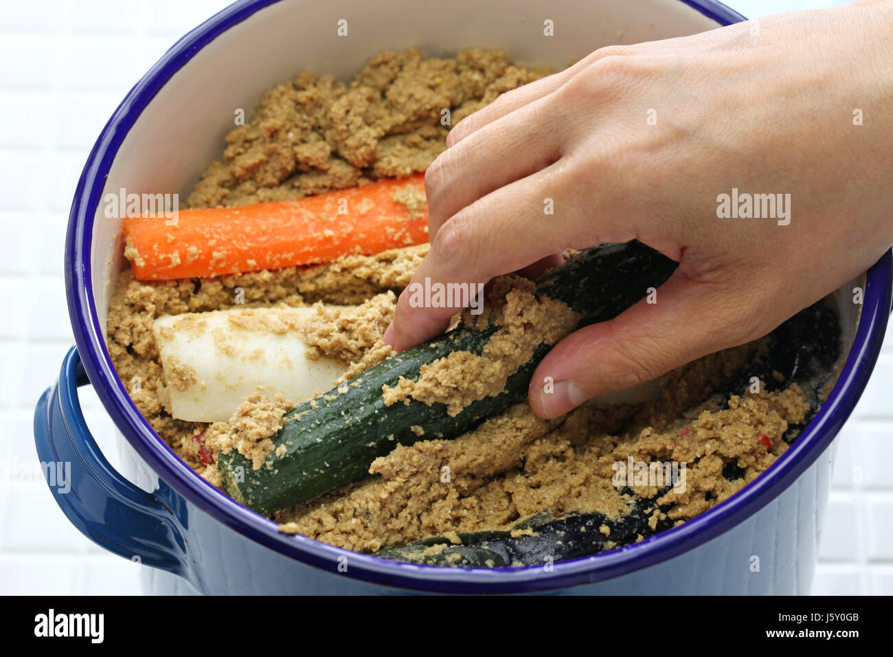 homemade nukazuke, bran pickled vegetables, japanese traditional food
