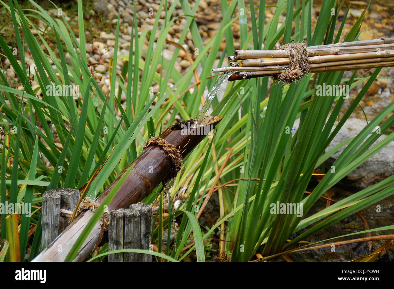 trick fountains bamboo canted water china stone trick fountains bamboo canted Stock Photo