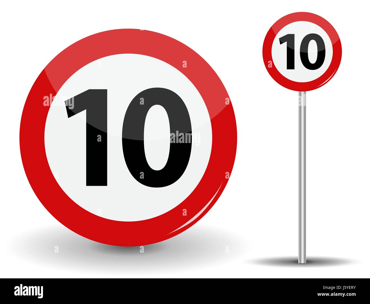 Round Red Road Sign: Speed limit 10 kilometers per hour. Vector ...