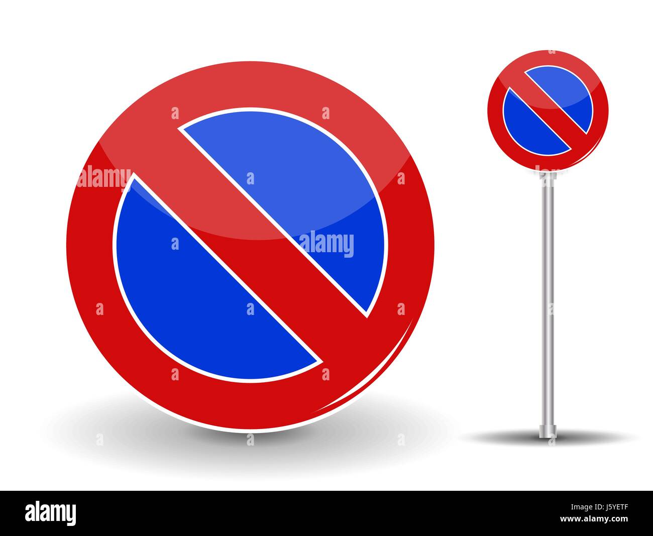 Prohibiting parking. Red and Blue Road Sign. Vector Illustration. Stock Vector