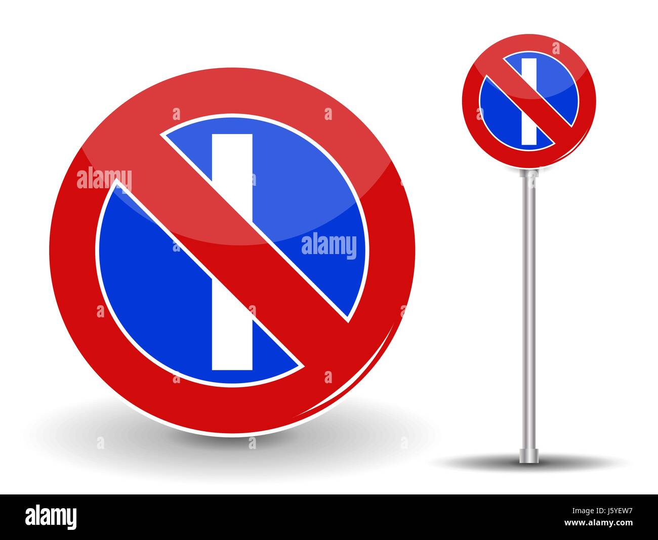 Prohibiting parking. Red and Blue Road Sign. Vector Illustration. Stock Vector