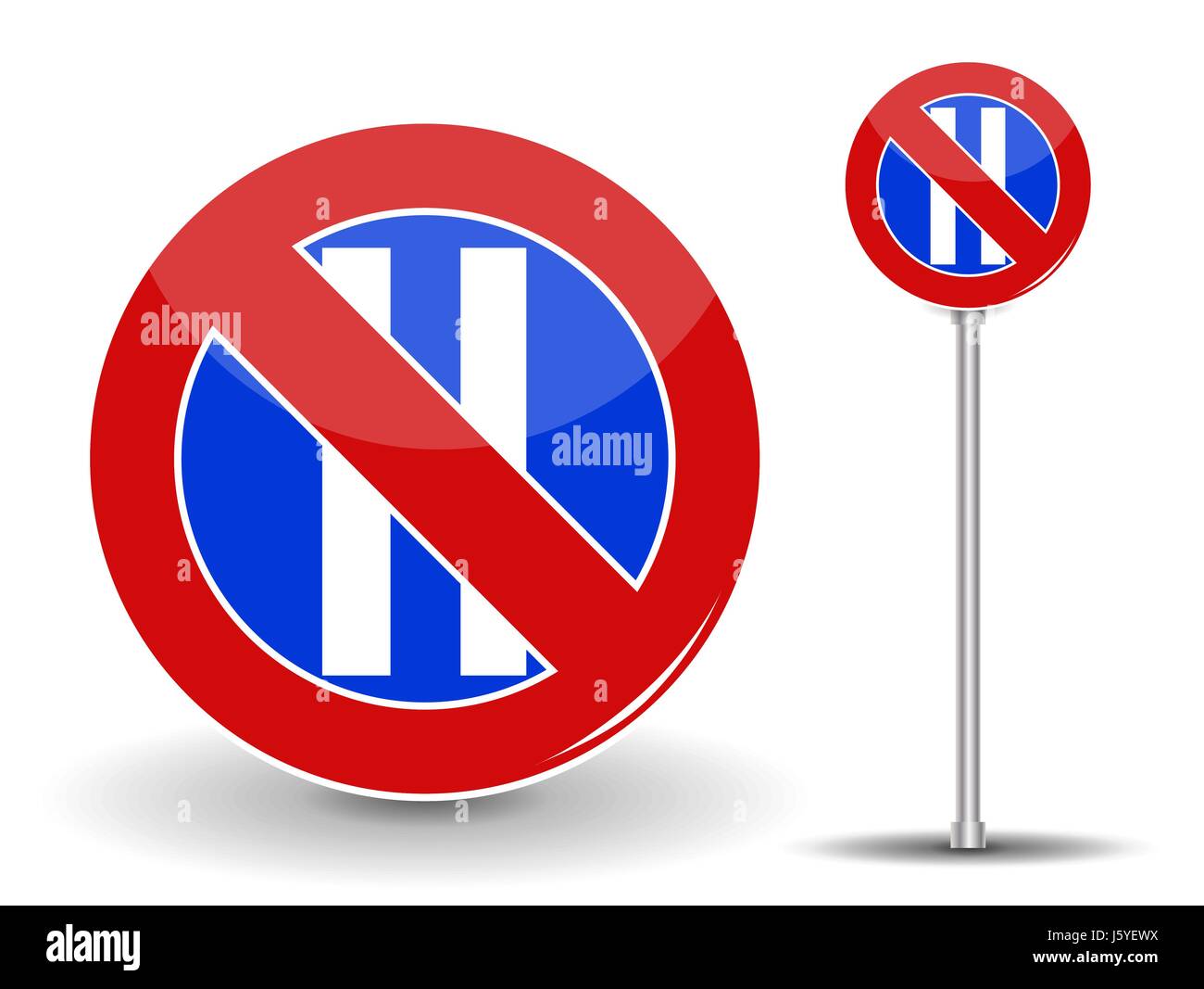 Prohibiting parking. Red and Blue Road Sign. Vector Illustration. Stock Vector