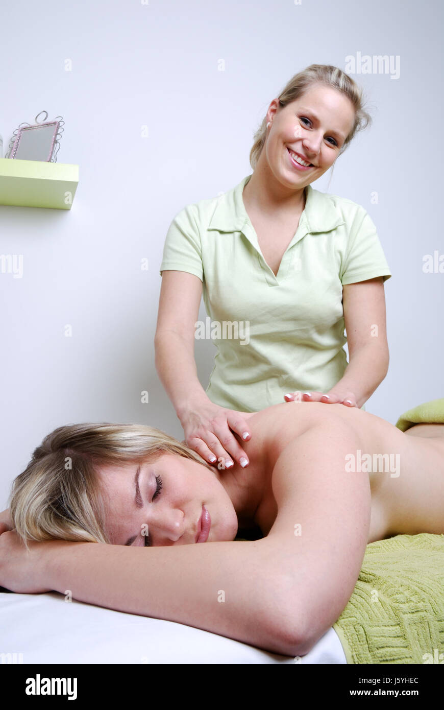 woman women relaxation wellness massage laugh laughs laughing twit giggle smile Stock Photo