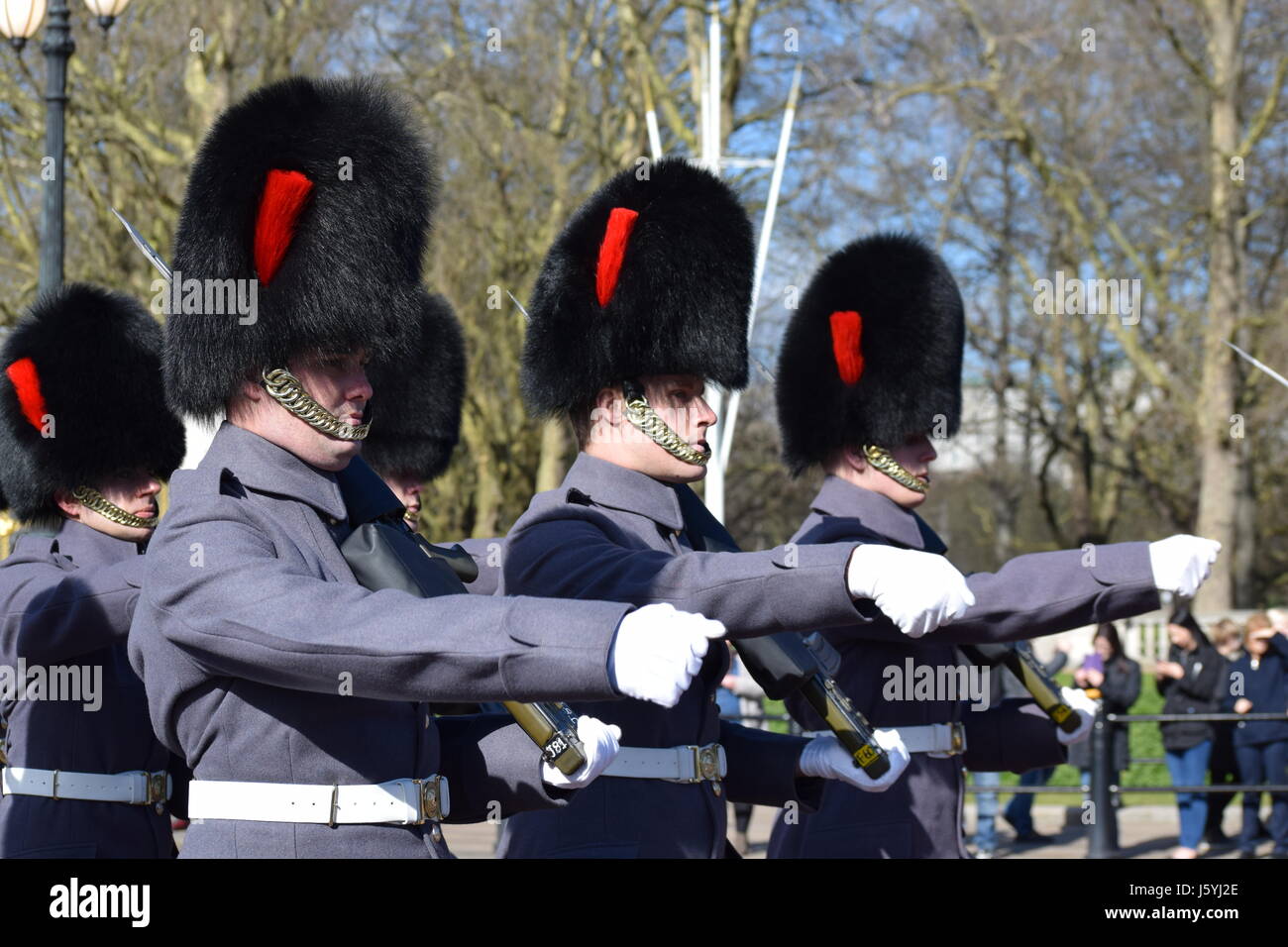 Changing of the Guard at Buckingham Palace / Grenadier Guards Marching Stock Photo