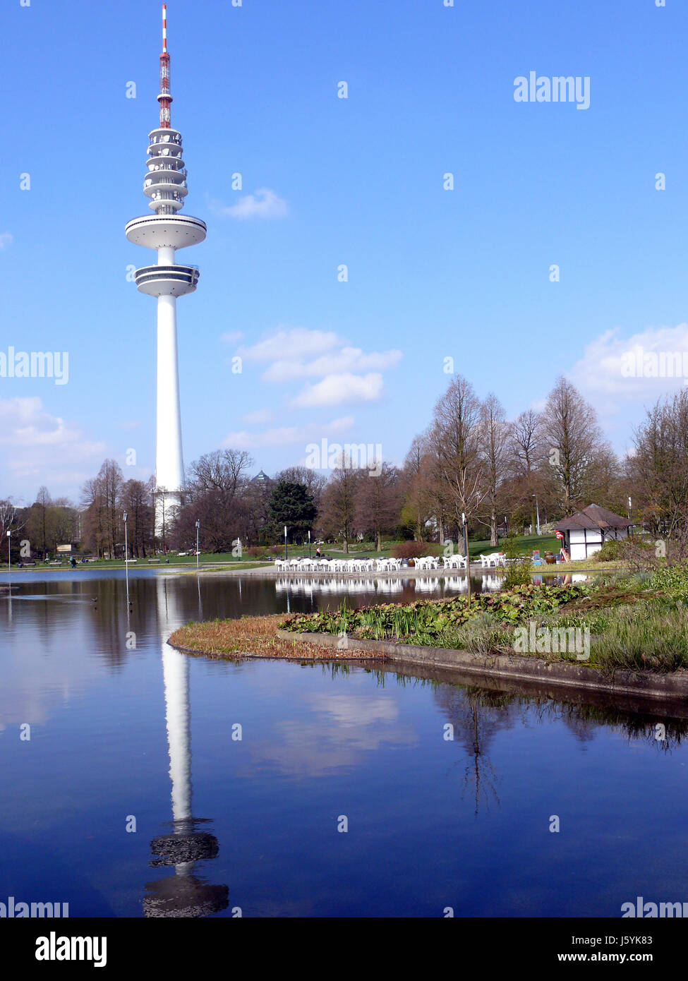 tower garden mirroring television tower gardens water blue garden plant