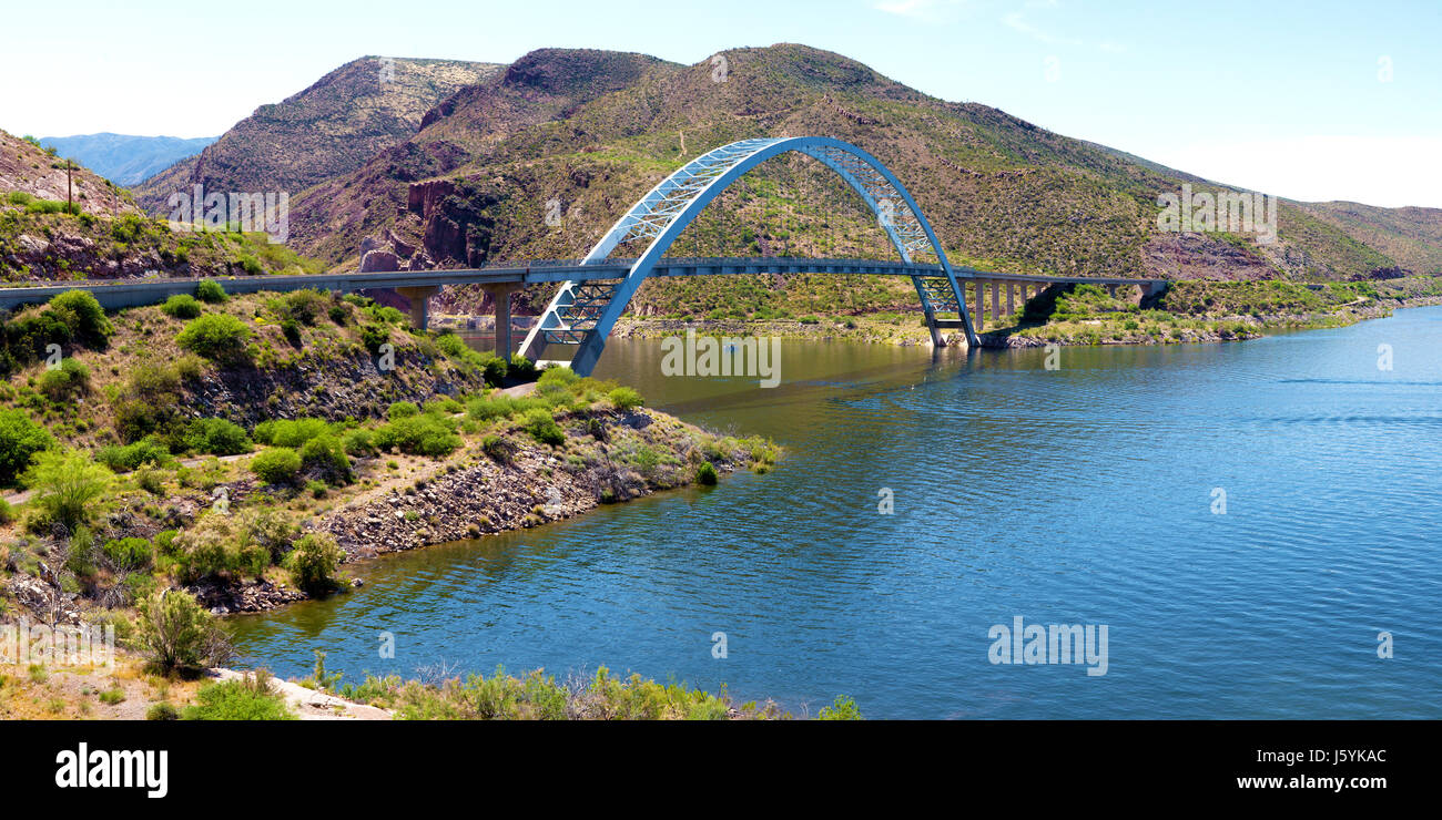 Roosevelt Lake Bridge Theodore Roosevelt Lake, Arizona Stock Photo