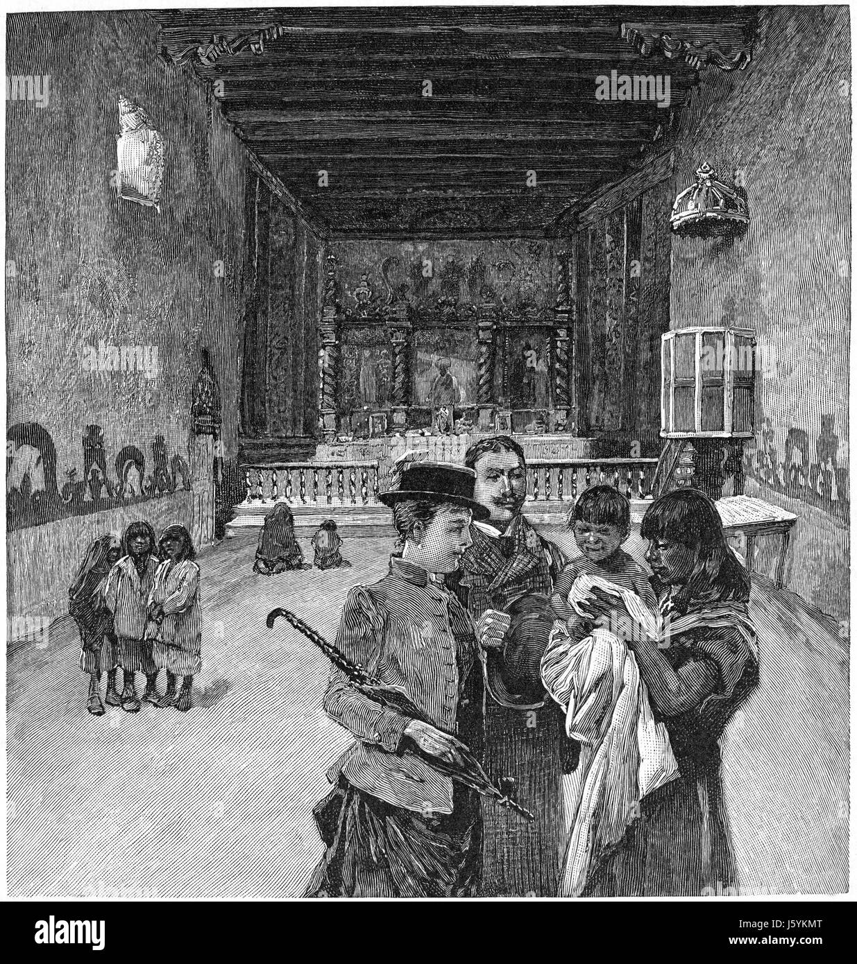 Harper's New Monthly Magazine, Jan 1891, Interior, Church at Laguna, Cibola County, New Mexico, United States, founded 1699, pueblo, Indian, Native American Stock Photo