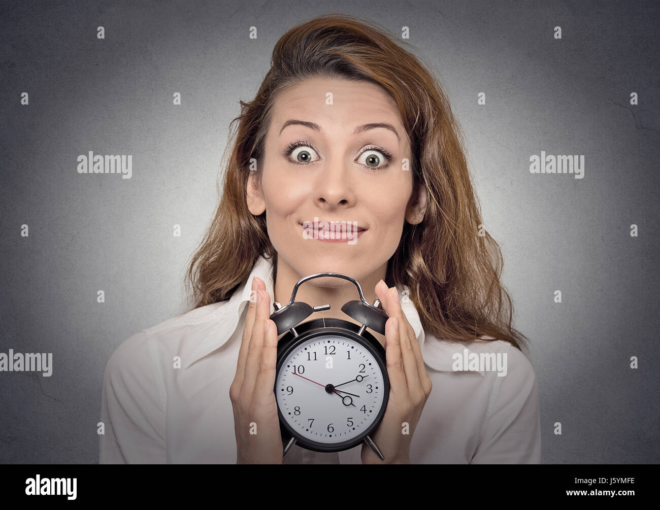 anticipation Headshot young funny looking excited business woman anticipation Headshot young funny looking excited business woman