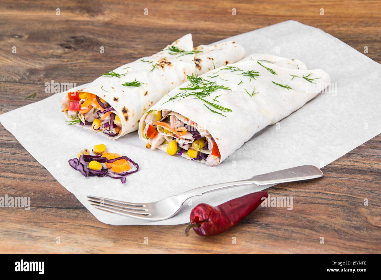 Pita bread with chicken and vegetables. Studio Photo Stock Photo - Alamy