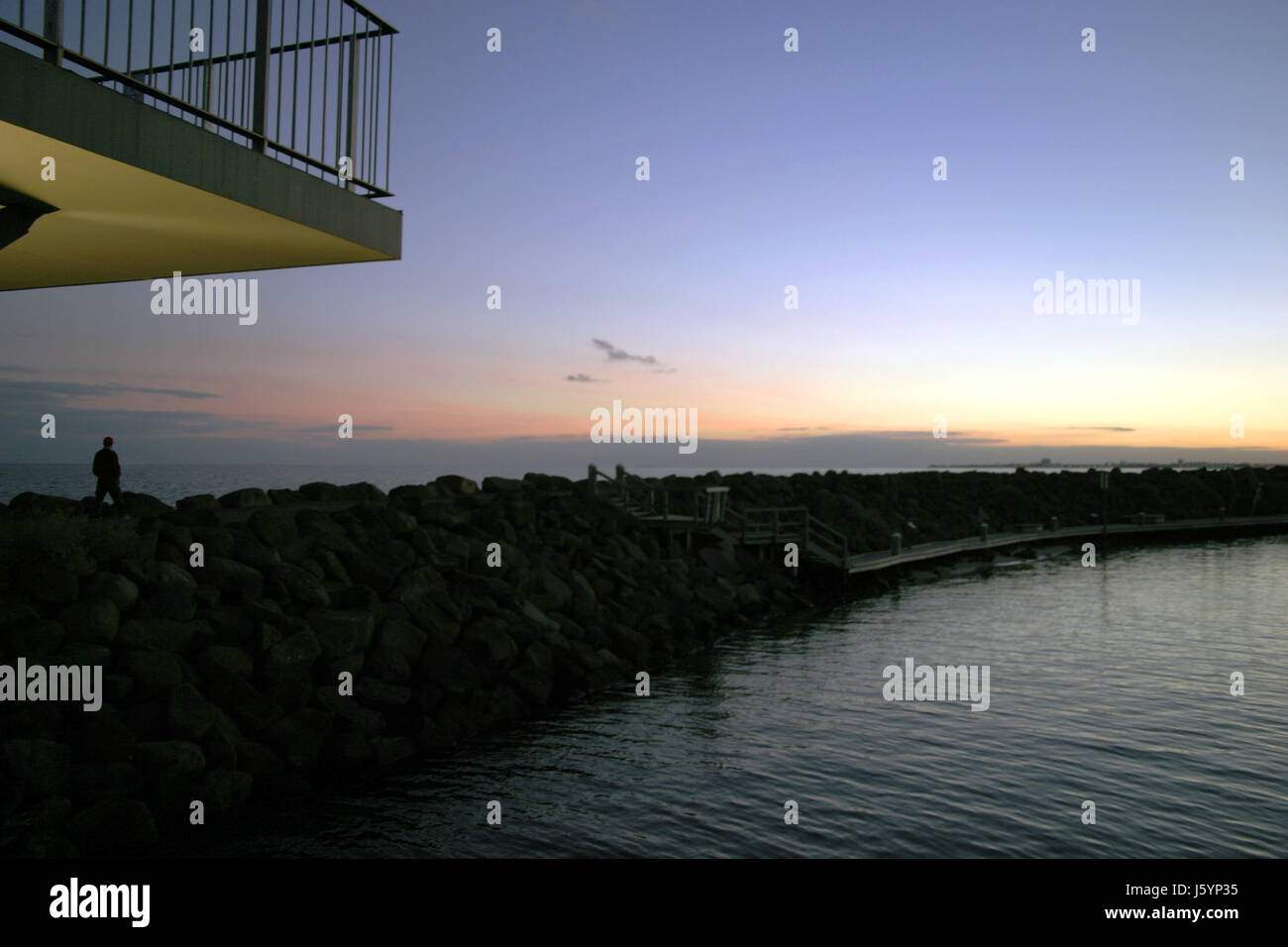 sunset harbor balcony harbours railing breakwater firmament sky clouds ...
