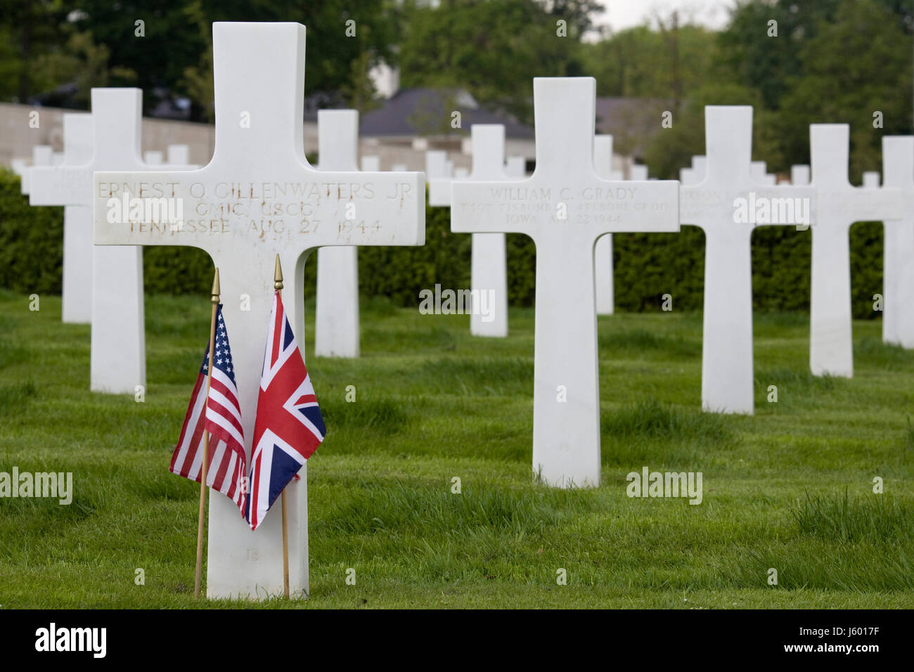 American Cemetery and Memorial, field of white crosses Stock Photo