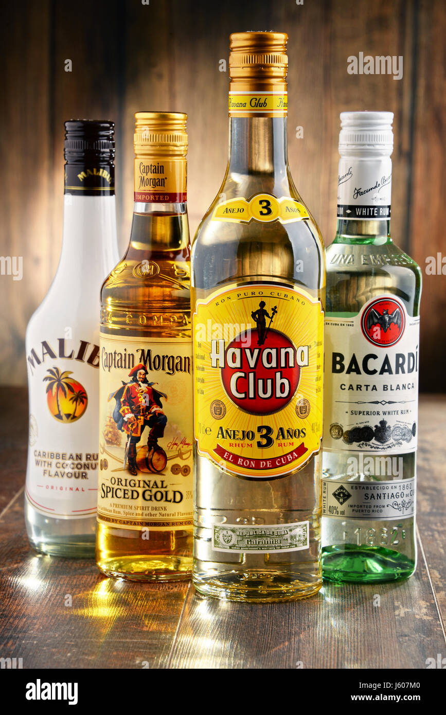 POZNAN, POLAND JULY 27, 2016 The Most famous global rum brands come