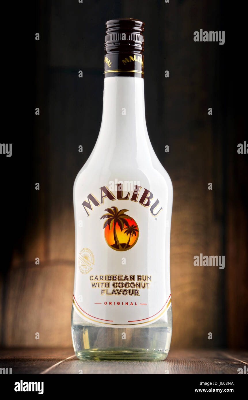 POZNAN, POLAND JULY 27, 2016 Malibu Rum is a flavored rumbased