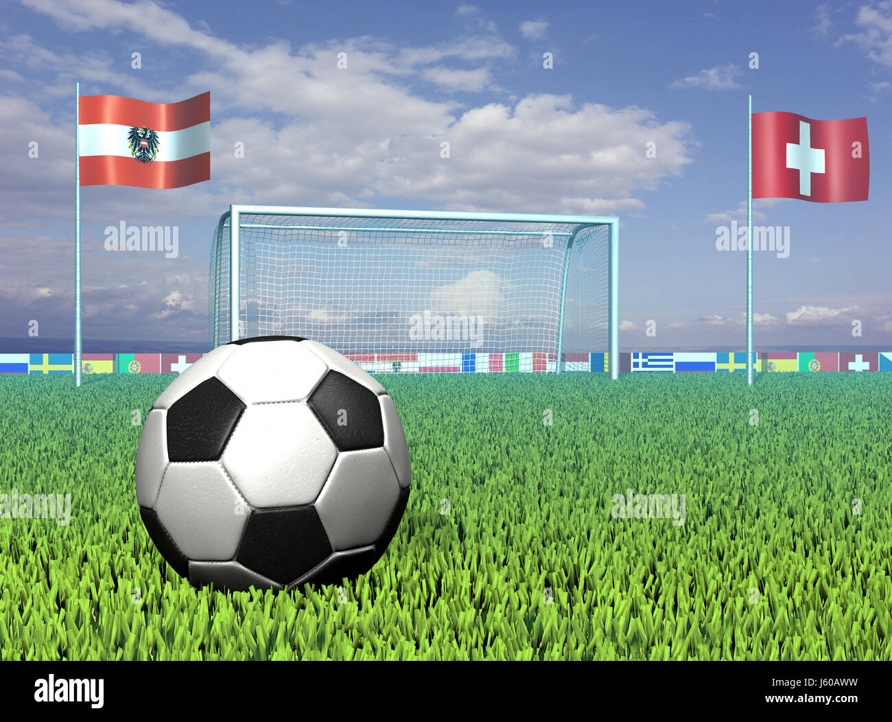 stadium flags championship sport sports soccer football goal passage gate Stock Photo