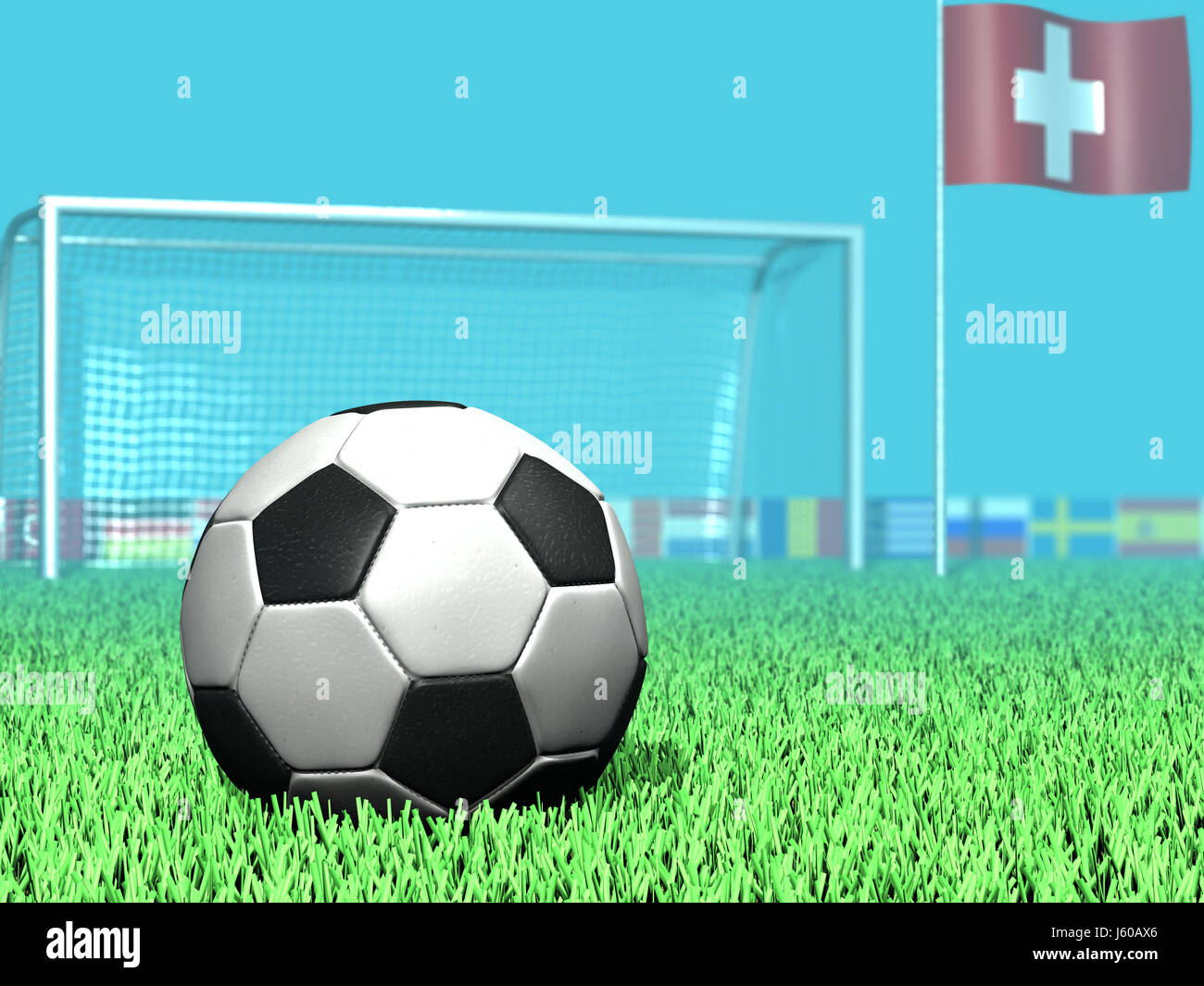 stadium flags championship sport sports soccer football goal passage gate Stock Photo