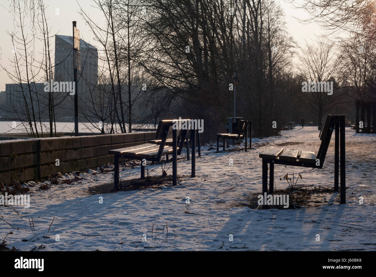 Abendstimmung am Wöhrder See, Nürnberg, Bayern, Deutschland. Evening mood at Wöhrder See, Nuremberg, Bavaria, Germany Stock Photo