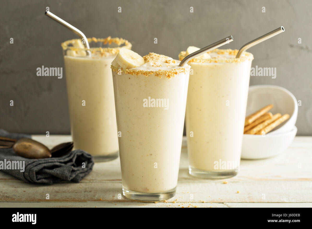 Banana and cookies milkshake Stock Photo Alamy