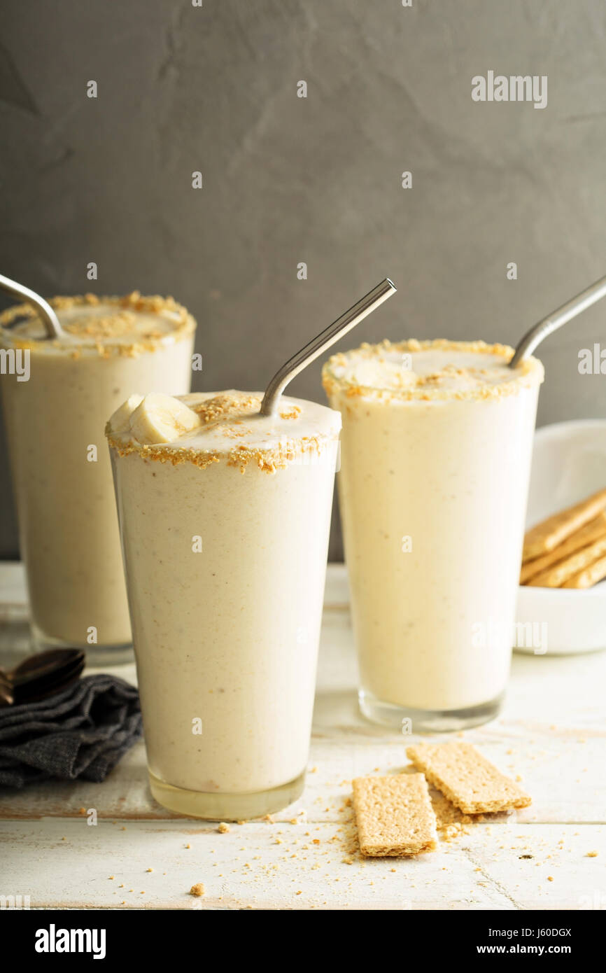 Banana and cookies milkshake Stock Photo Alamy