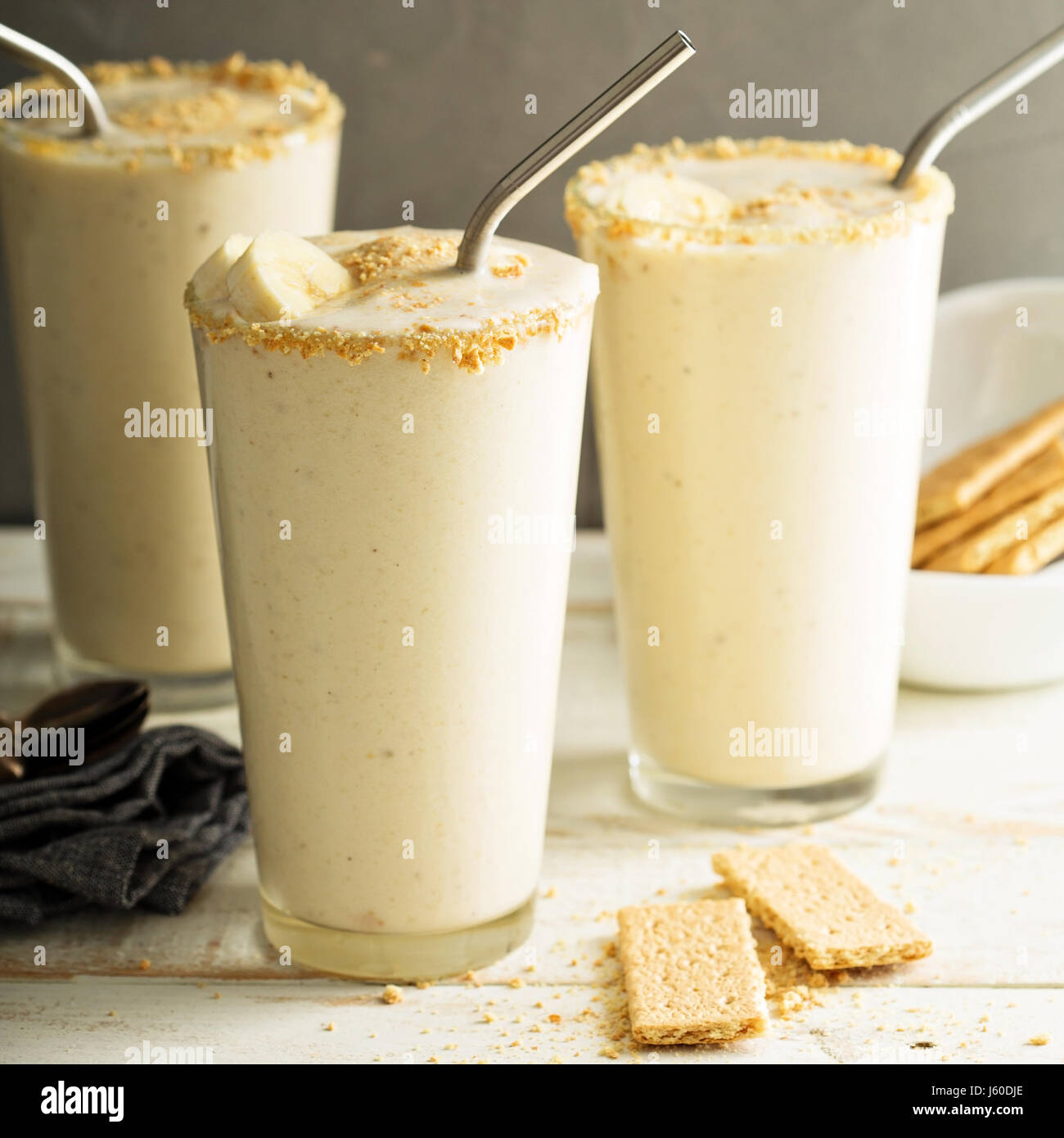 Banana and cookies milkshake Stock Photo Alamy