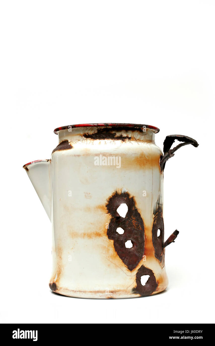 antique vintage metal rust pot damaged old coffee drink drinking bibs