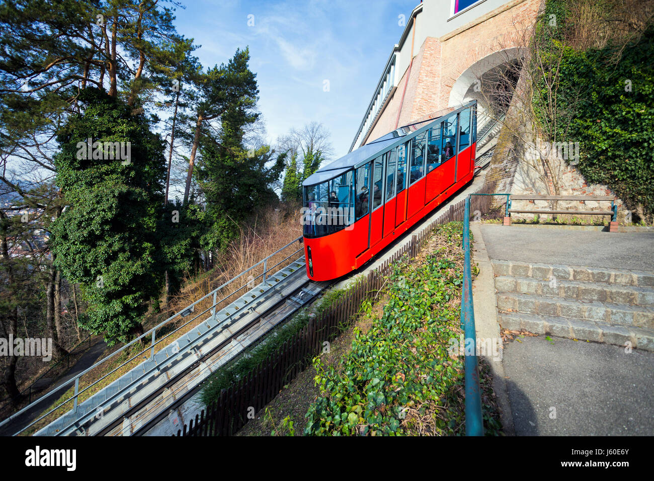 Graz, Austria - January 16, 2011: Modern funicular climbing to ...