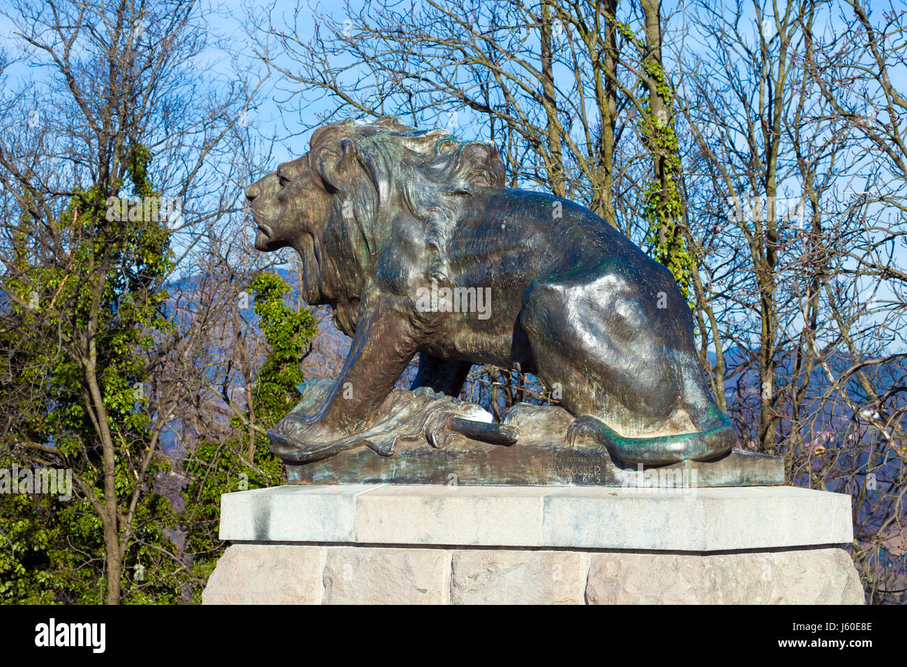 Graz, Austria - January 16, 2011: Sculpture of lion on Castle Hill in ...
