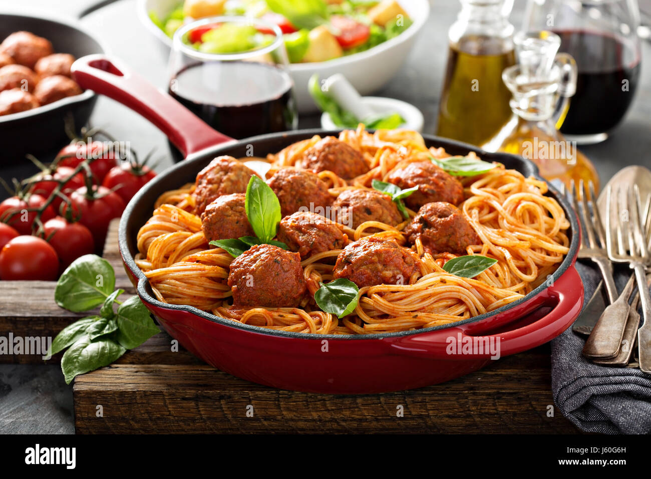 Spaghetti with tomato sauce and meatballs Stock Photo Alamy