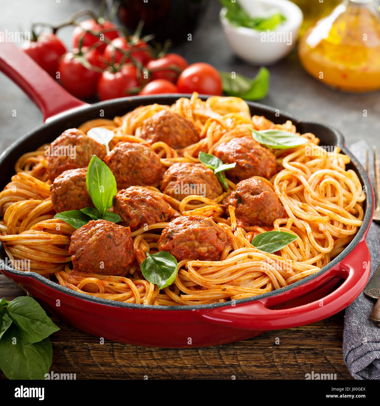 Spaghetti with tomato sauce and meatballs Stock Photo Alamy