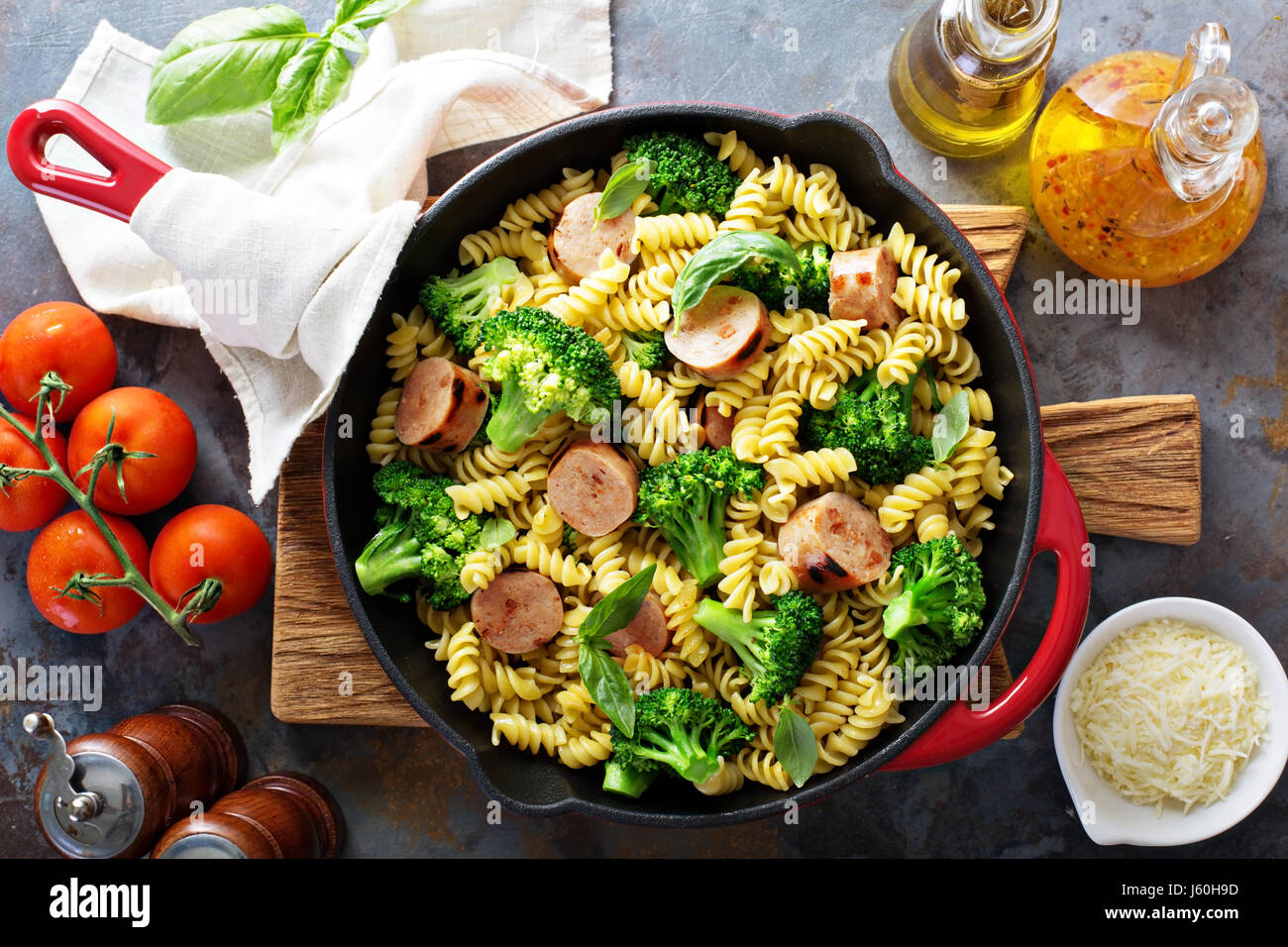 Pasta bake with sausage and broccoli Stock Photo Alamy