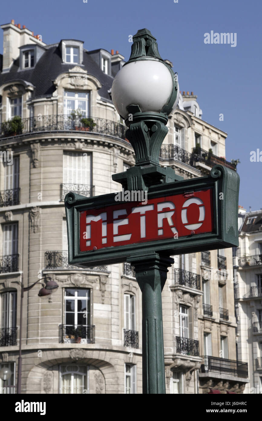 metro travel paris france french subway sign street road station railway Stock Photo