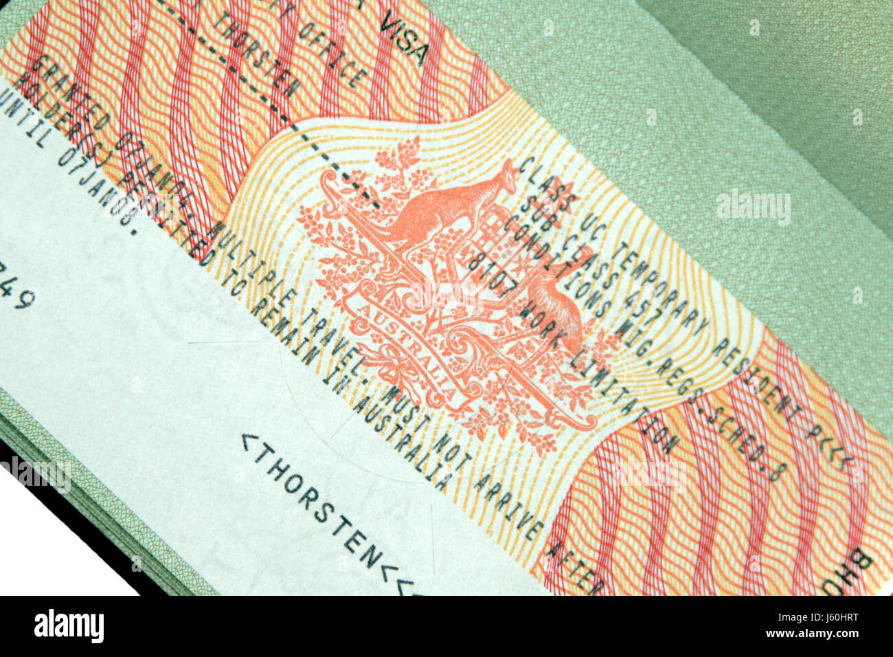 australia passport bookpage visa australian migration immigration Stock Photo - Alamy