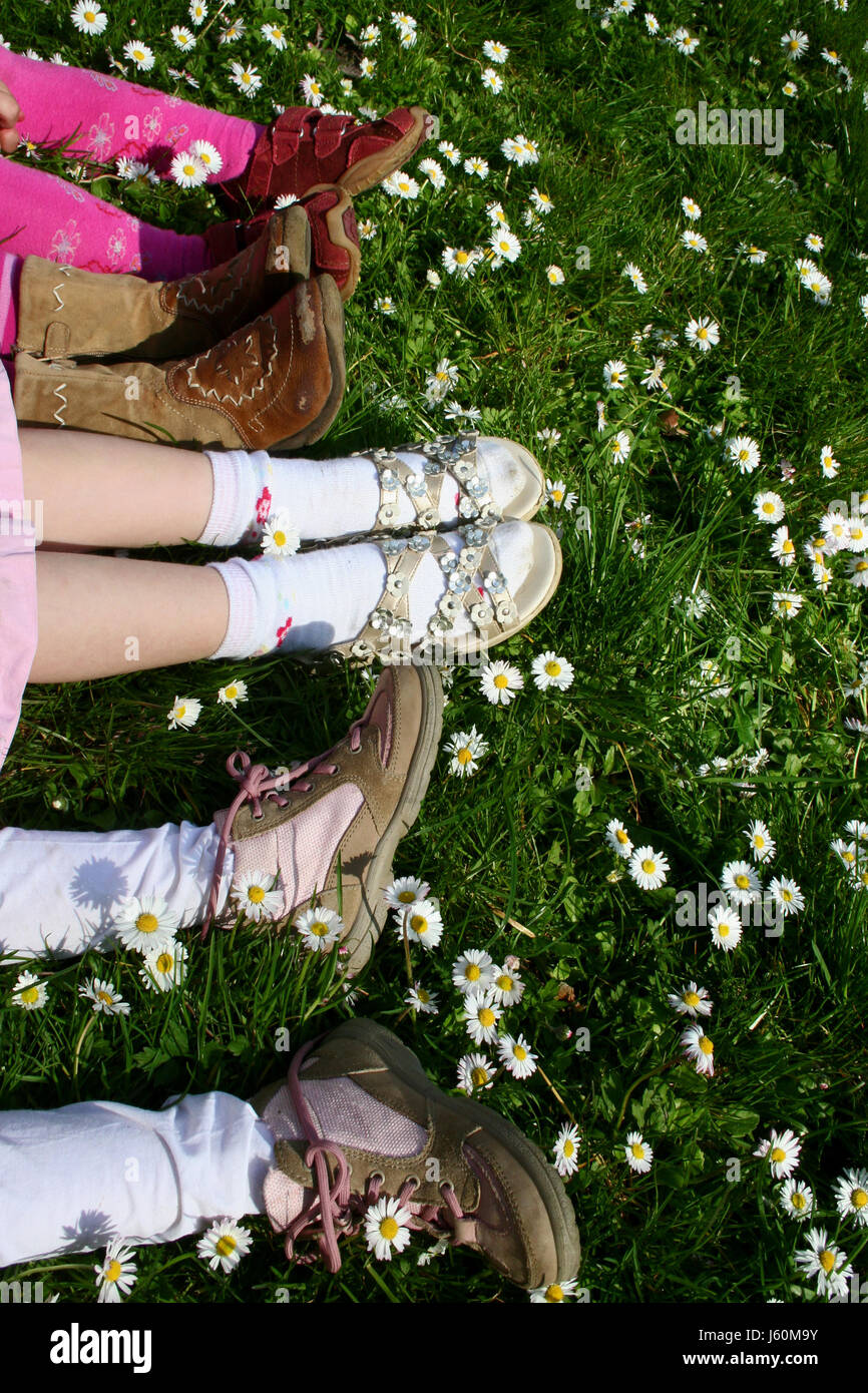 shoes ankle-strap sandal sandals sandal stockings pantihose meadow child Stock Photo