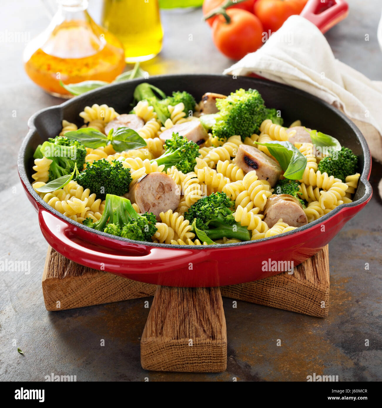 Pasta bake with sausage and broccoli Stock Photo Alamy