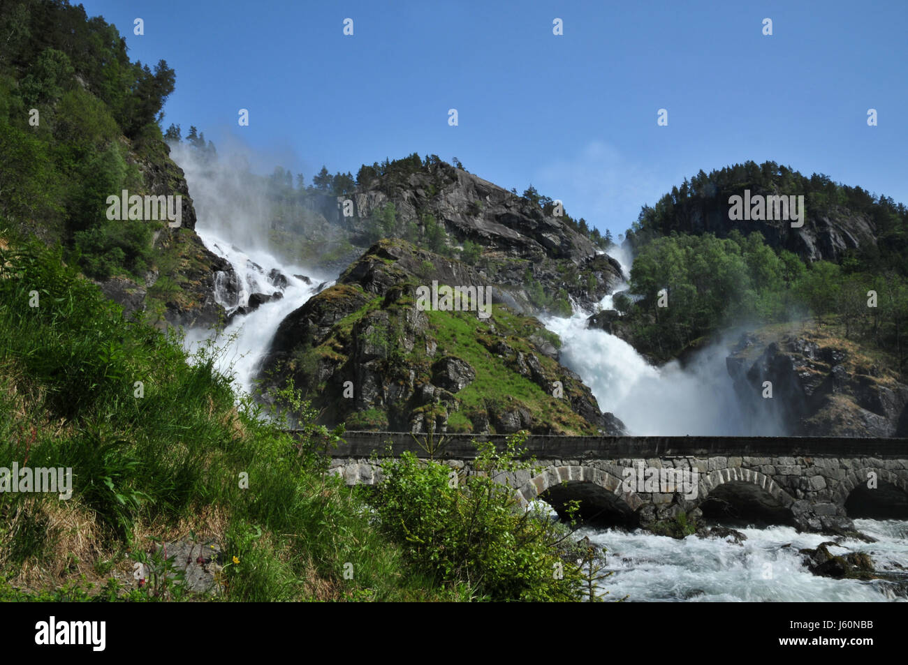 bridge rock waterfall norway twin arched bridge holiday vacation ...