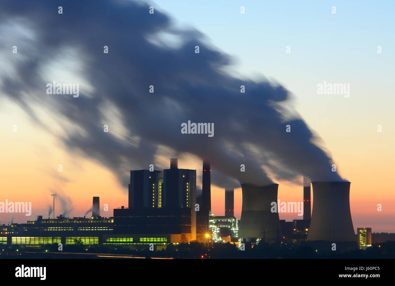 cooling tower water vapor industrial plant evening tendency