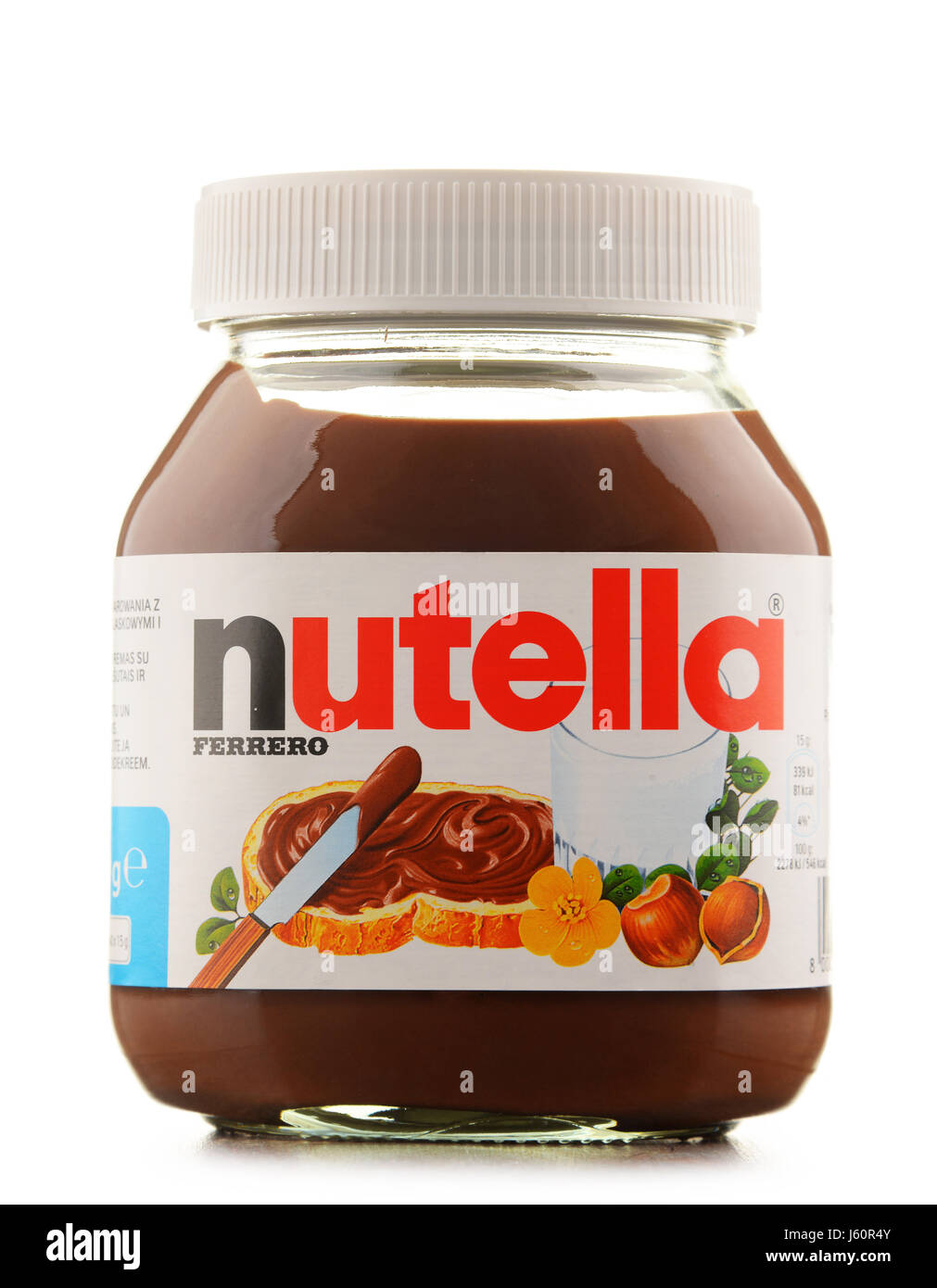 POZNAN, POLAND - OCT 11, 2016: Introduced to the market in 1964 by Italian company Ferrero, Nutella is widely popular brand name of a sweetened hazeln Stock Photo