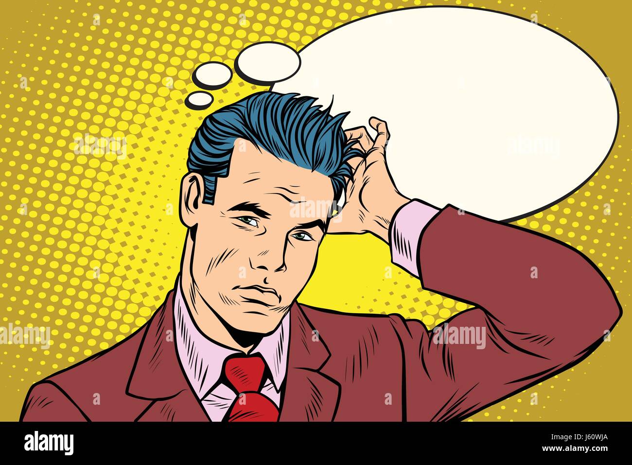 puzzled businessman business people. Pop art retro vector illustration drawing Stock Vector