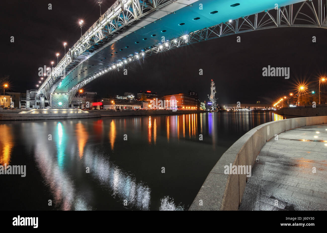 Bridge across the Moskva River. Night view from embankment Stock Photo