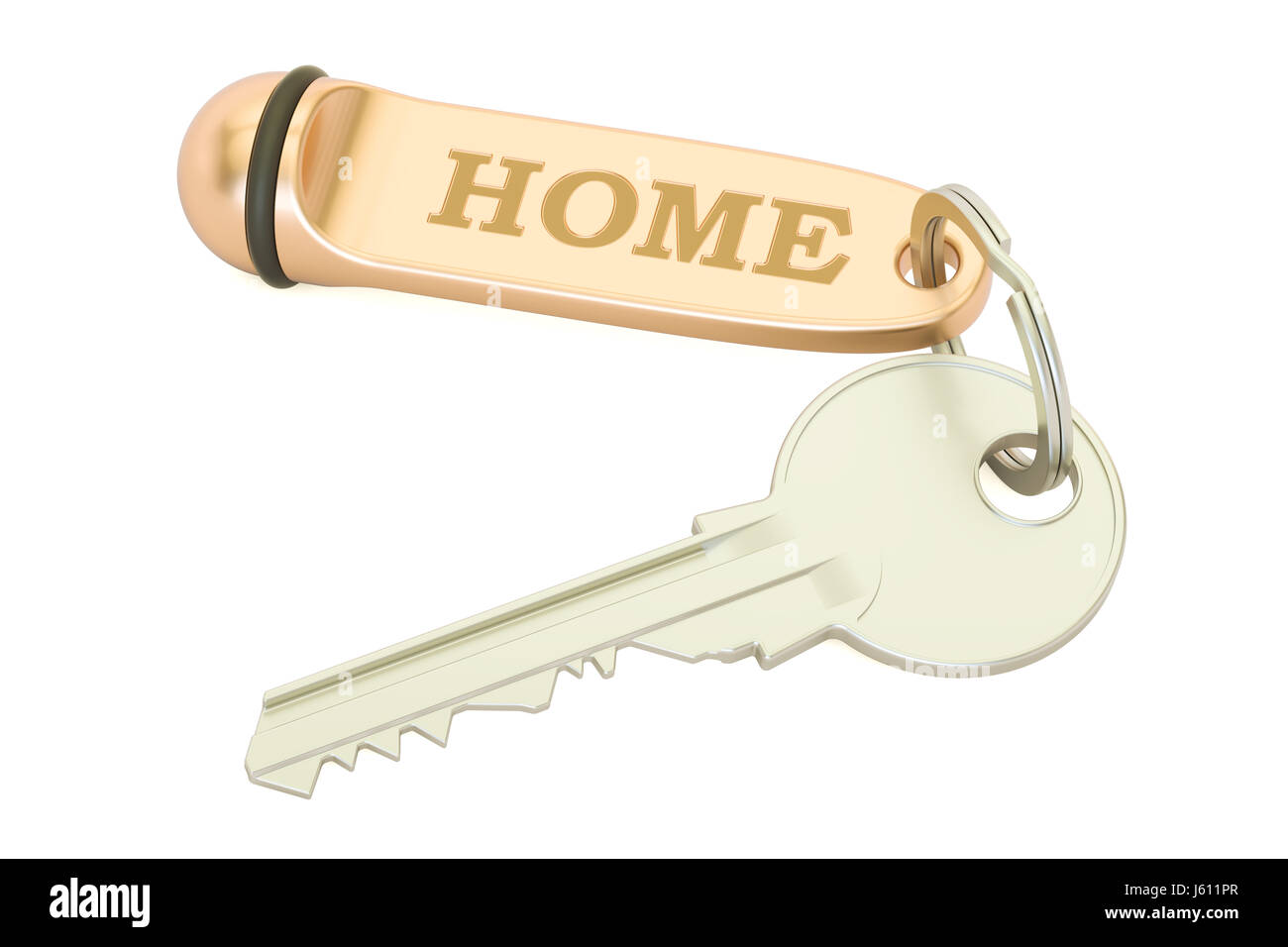 Home key with keychain, 3D rendering Stock Photo