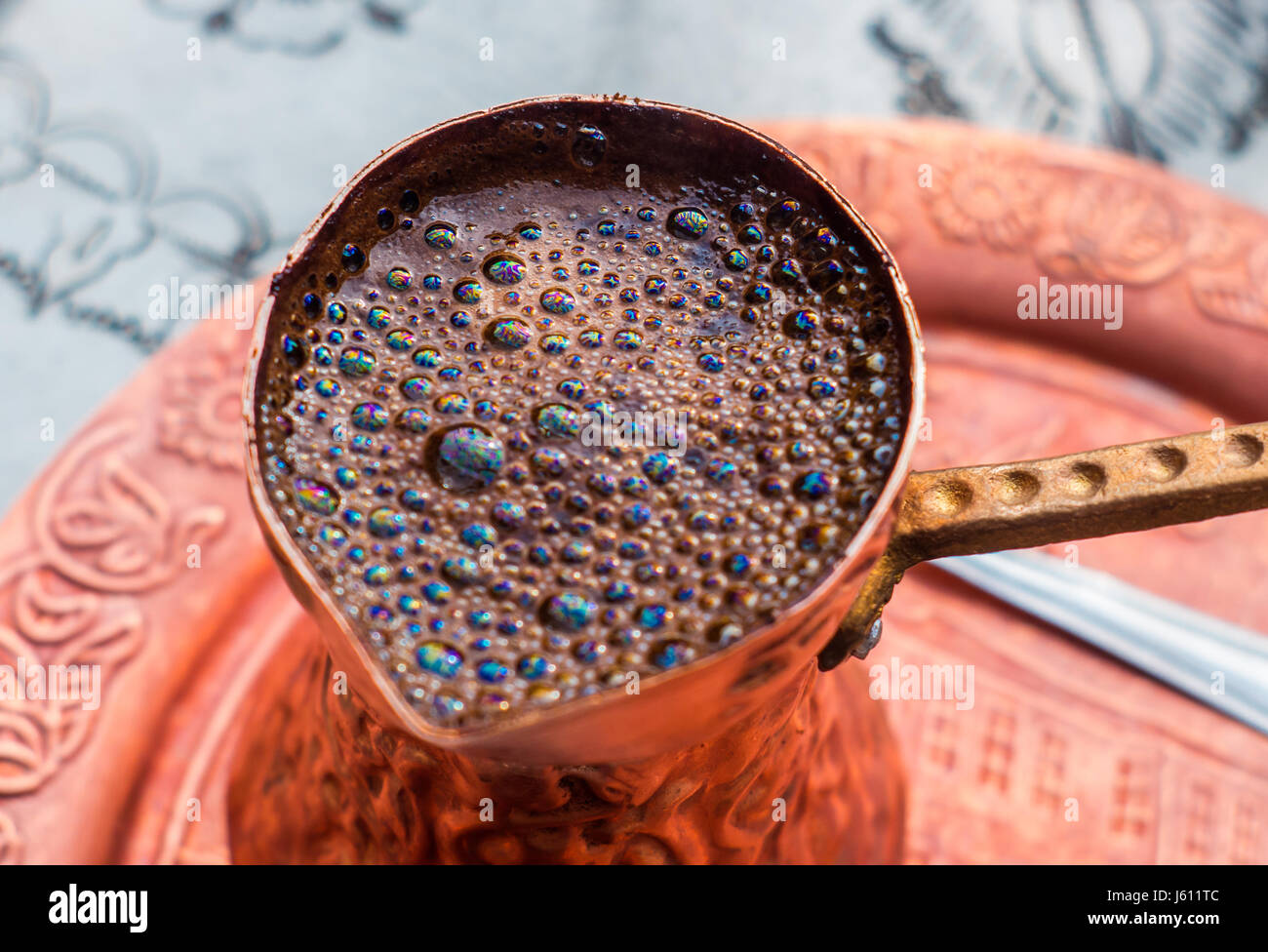 Close up of traditional Turkish coffee in a pot Stock Photo Alamy