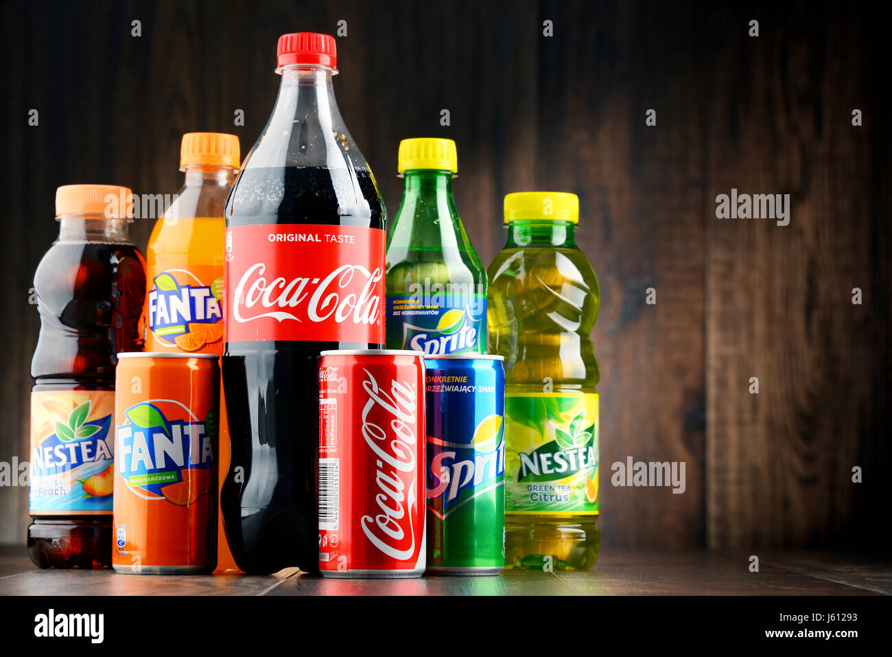 POZNAN, POLAND JAN 19, 2017 Flagship products of Coca Cola Company