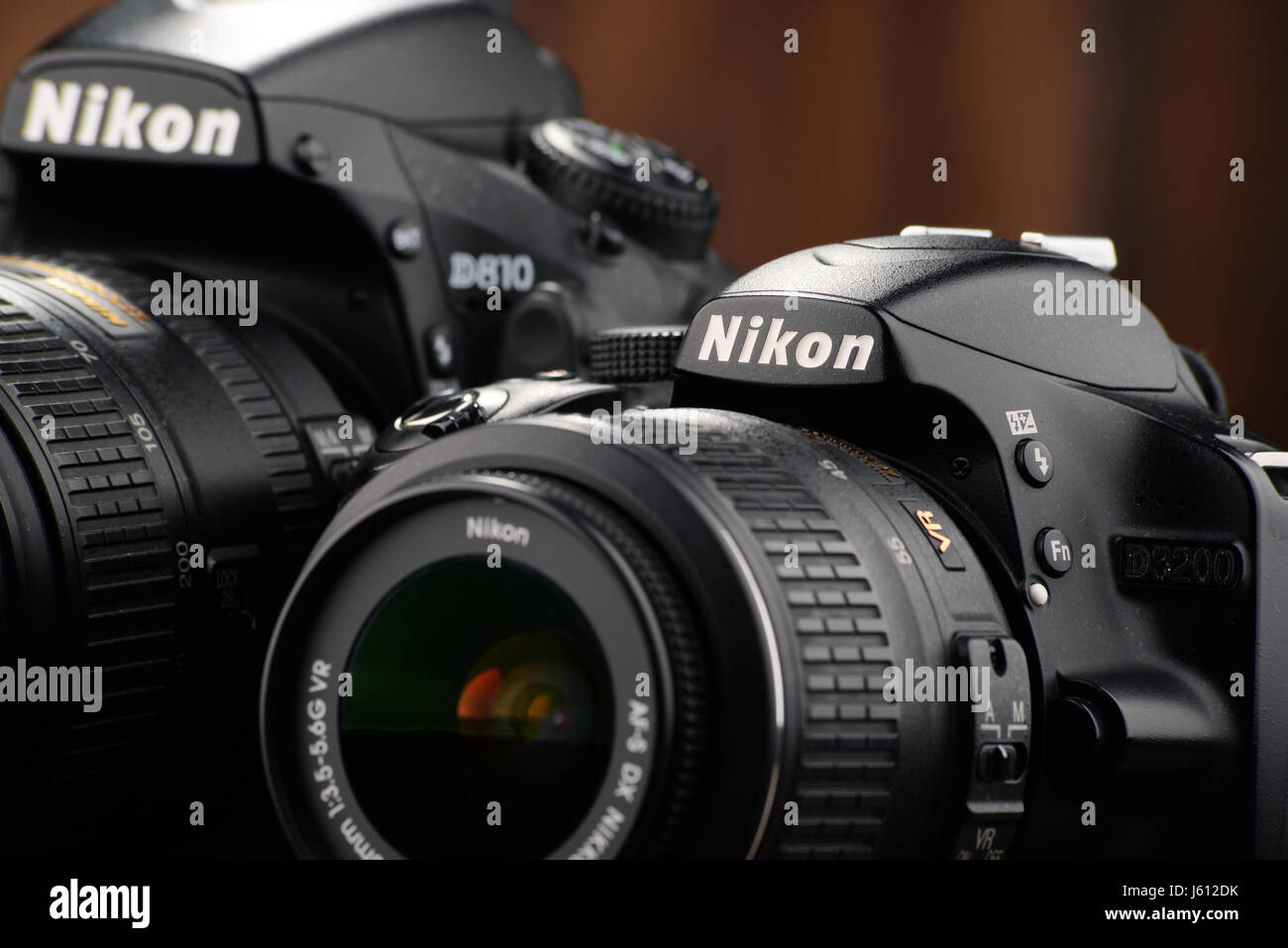 POZNAN, POLAND - JAN 20, 2017: Nikon is a Japanese multinational corporation headquartered in Tokyo, Japan, specializing in optics and imaging product Stock Photo