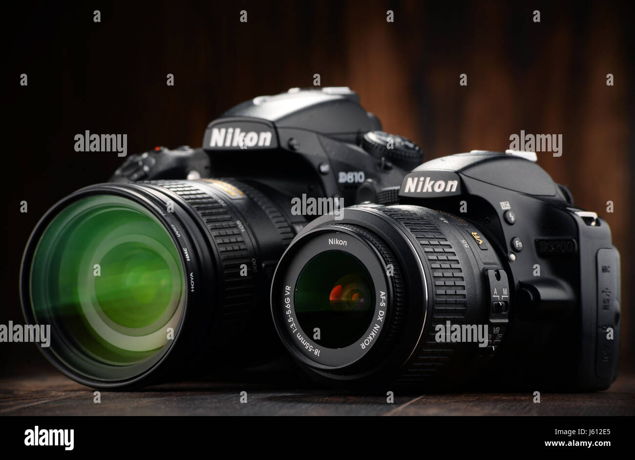 POZNAN, POLAND - JAN 20, 2017: Nikon is a Japanese multinational corporation headquartered in Tokyo, Japan, specializing in optics and imaging product Stock Photo