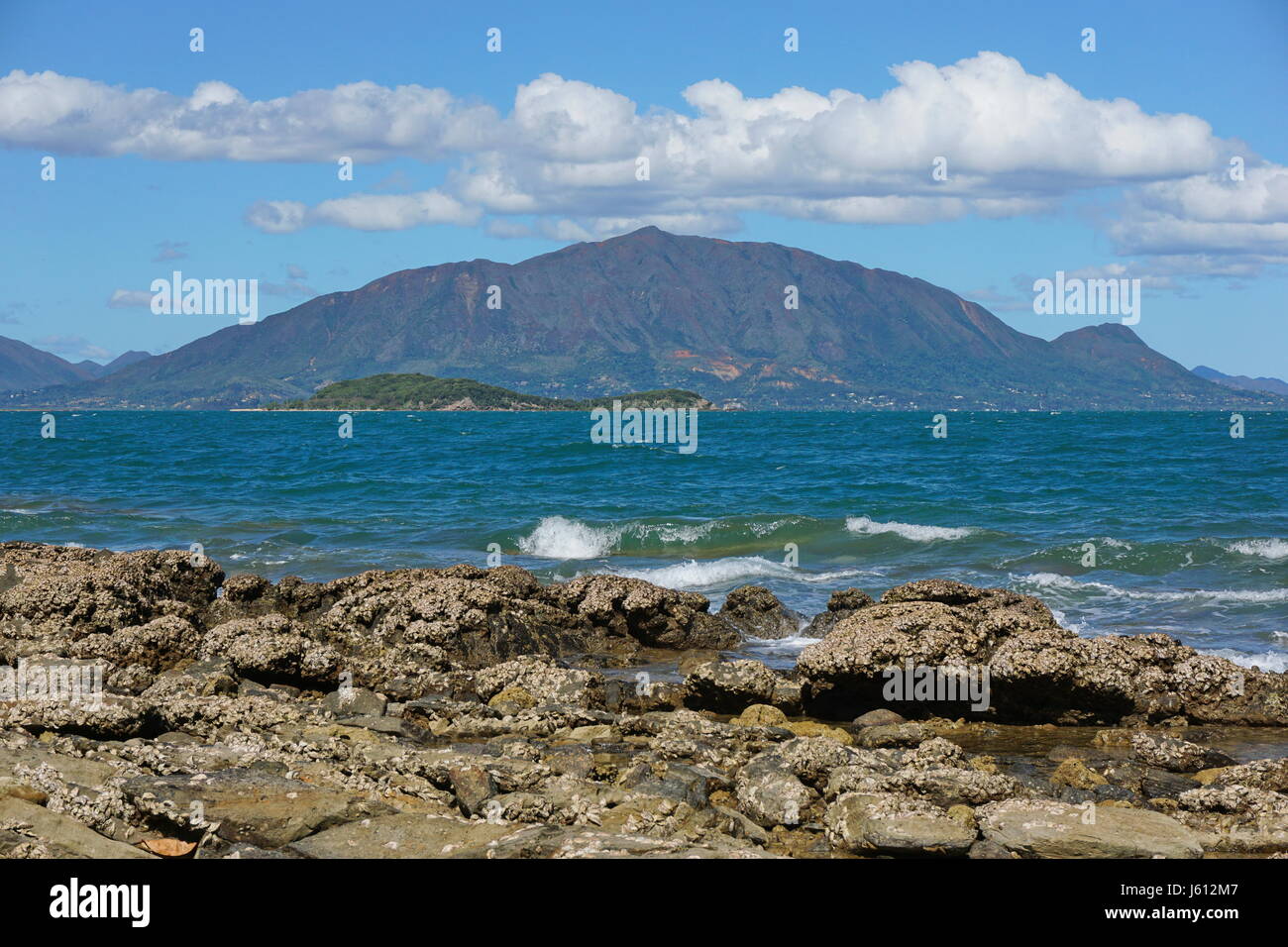 New Caledonia Grande Terre island coastal landscape with the mountain Mont Dore seen from Noumea, south Pacific, Oceania Stock Photo