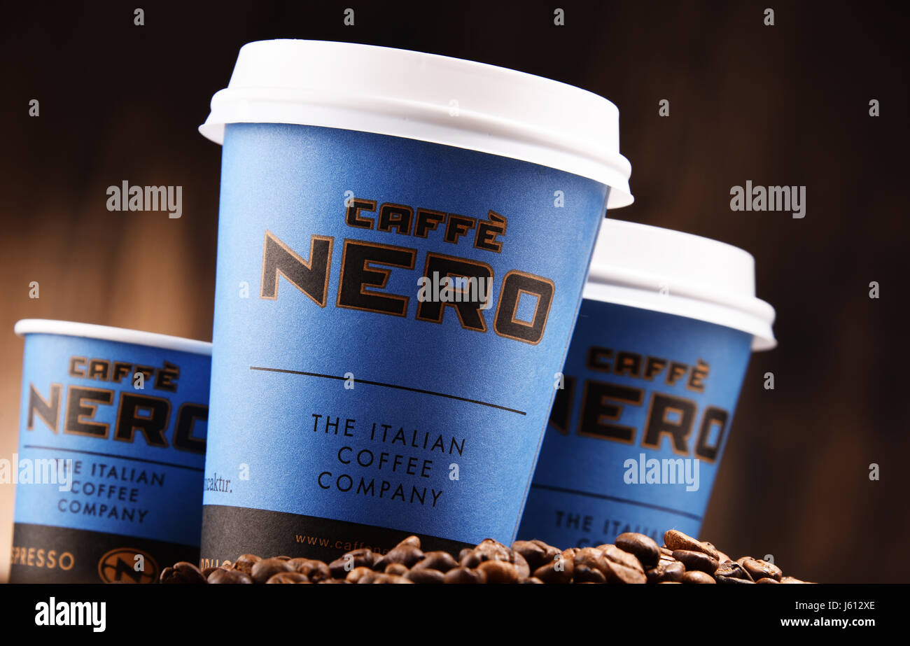 POZNAN, POL MAY 5, 2017 Caffe Nero a coffee house brand with its