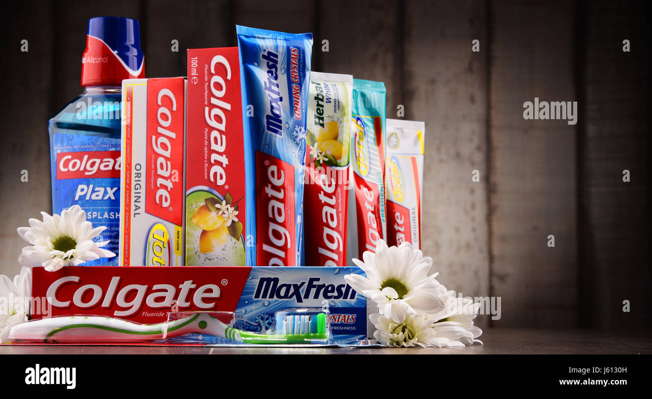 POZNAN, POLAND MAY 5, 2017 Colgate, a brand of oral hygiene products