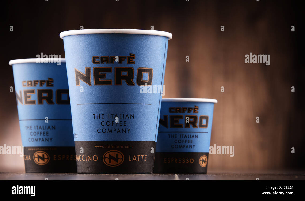 POZNAN, POL MAY 5, 2017 Caffe Nero a coffee house brand with its