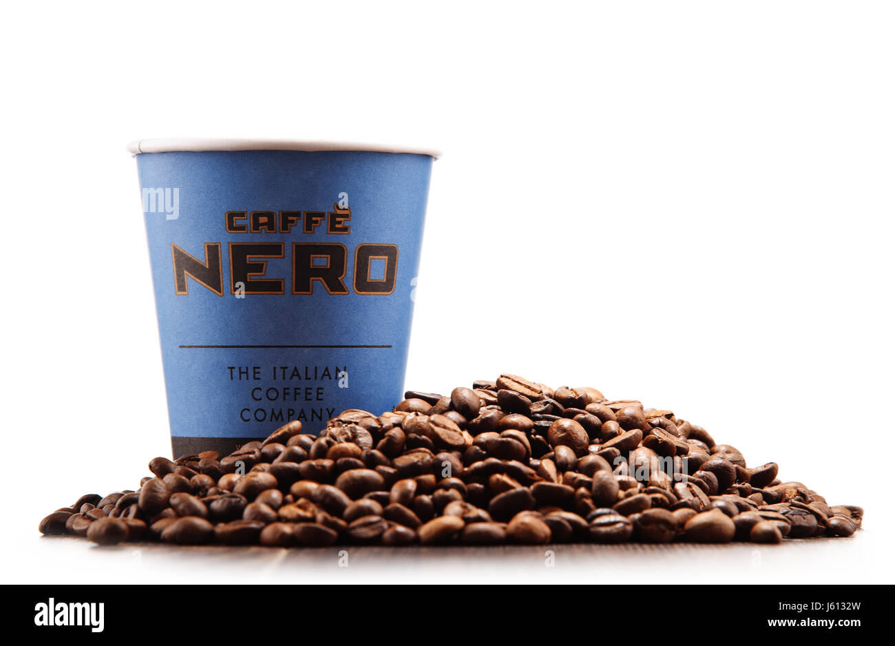POZNAN, POL MAY 5, 2017 Caffe Nero a coffee house brand with its