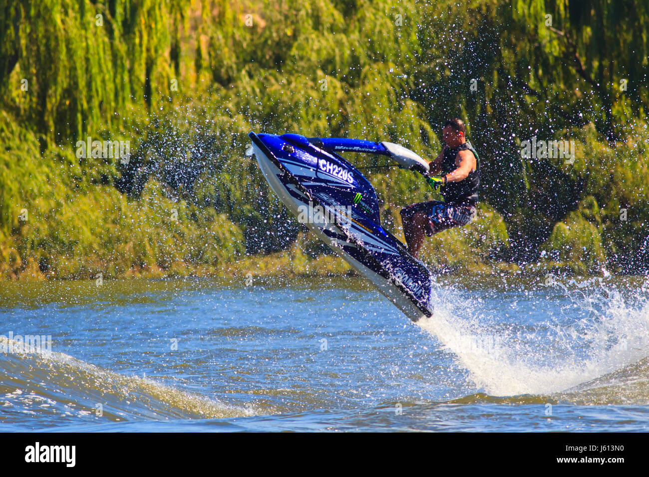 Jet ski aerials on the River Murray at Murray Bridge Stock Photo Alamy